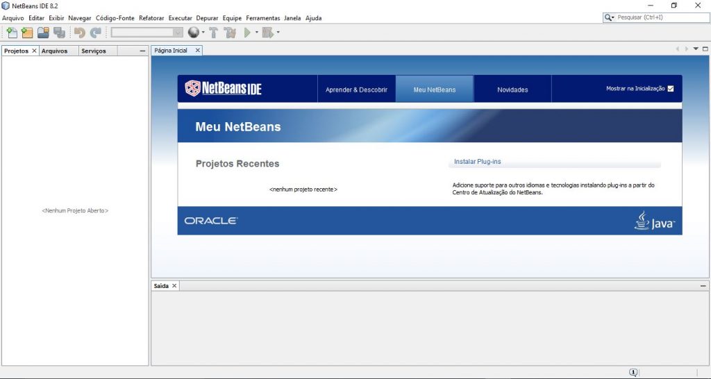 Tela Inicial do Netbeans